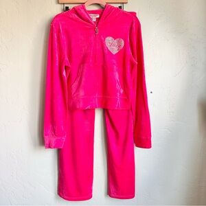 NWT Juicy Couture Women Pink Valentines Day Velour Rhinestone Heart Track Set LG